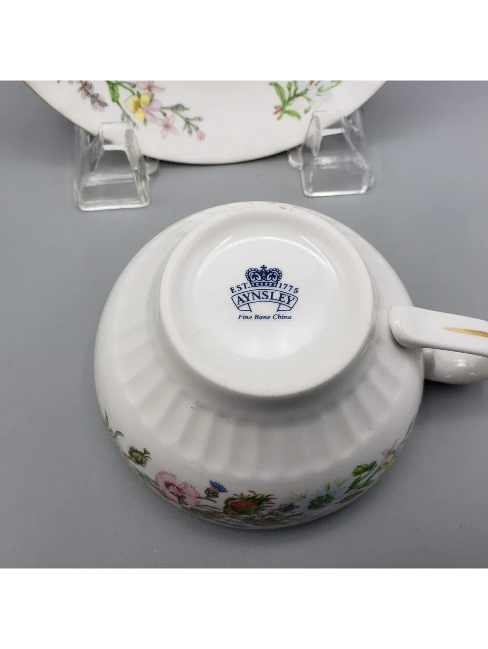 Vintage Aynsley Teacup & Saucer Pink Dianthus Carnation Fine Bone China England